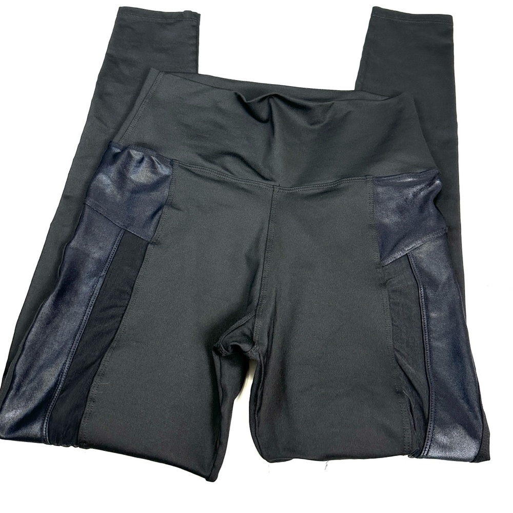 Mika Yoga Leggings Black Womens Medium Sheer Strip Dance Activewear